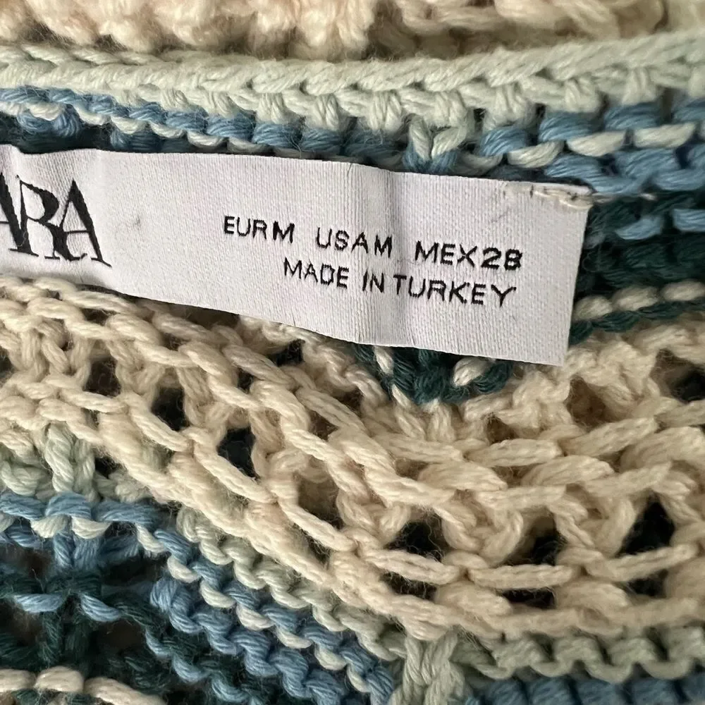 Zara Blue Wave Crochet Knit Top size M - Picture 4 of 7